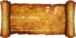 Petrák János névjegykártya